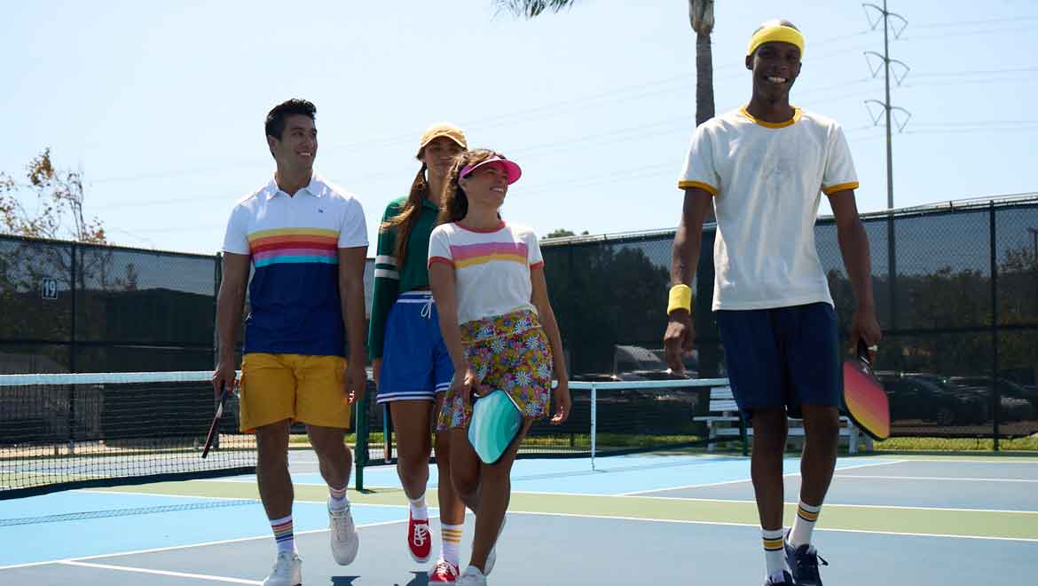 Pickleball players on the court.