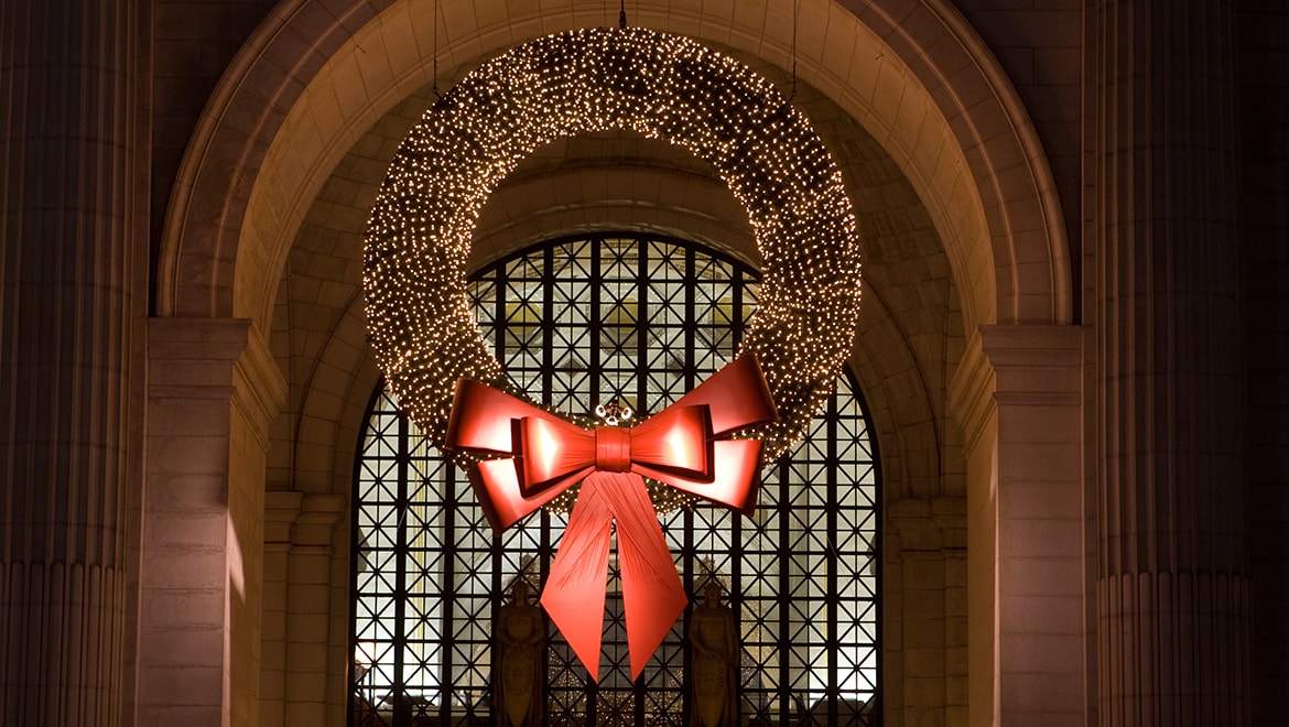 Lit up Christmas wreath