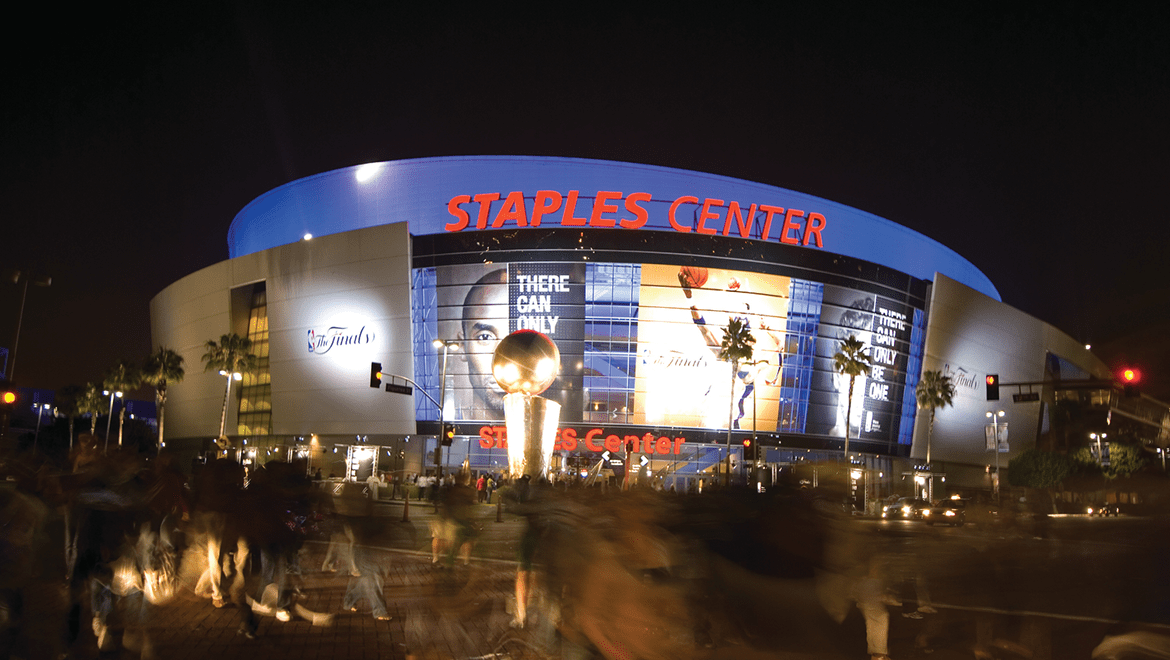 Staples Center exterior at night