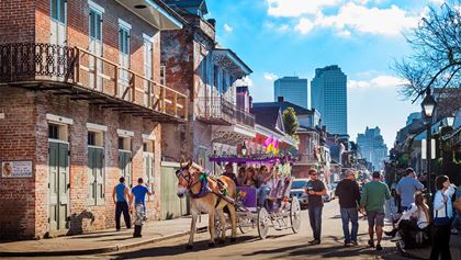 People walking down Bourbon Street