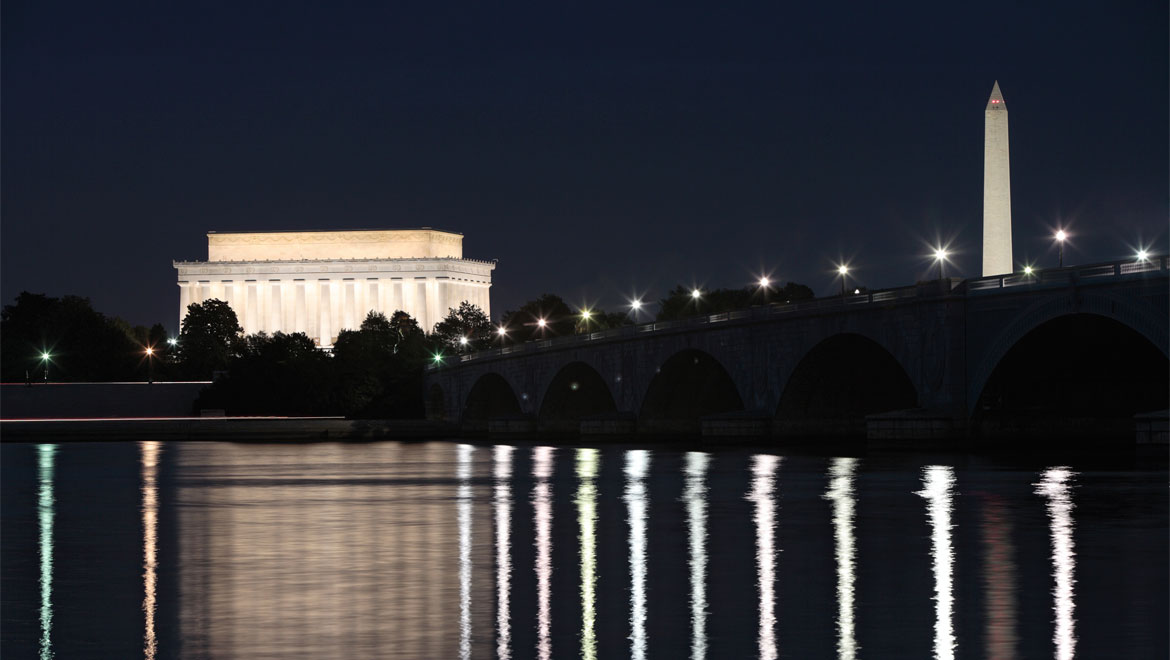 Washington DC monuments at night