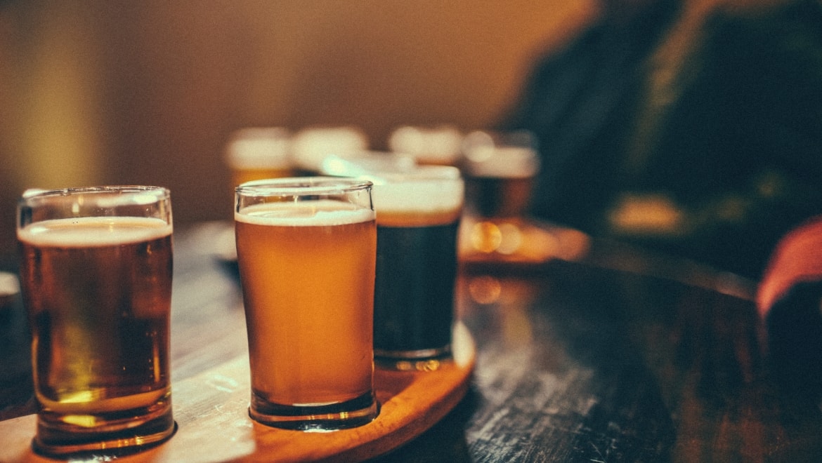 Beer on a tray.