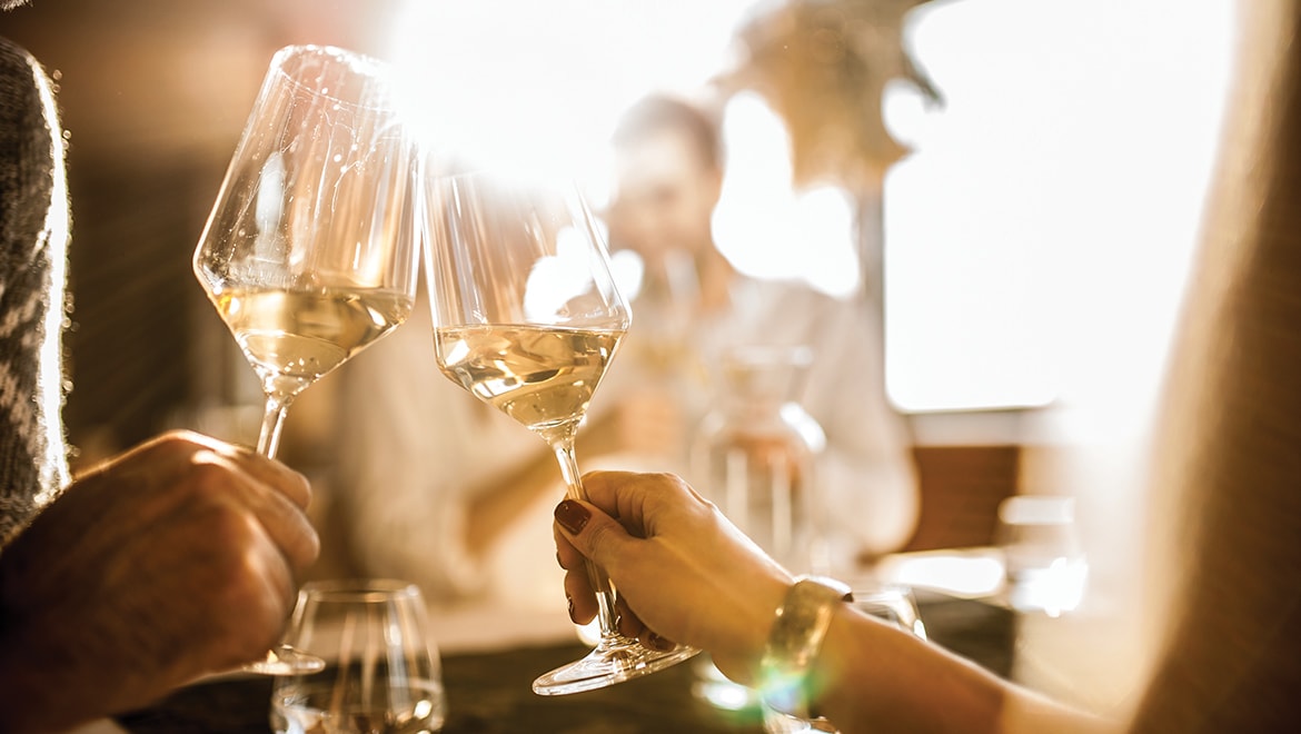 People toasting wine glasses