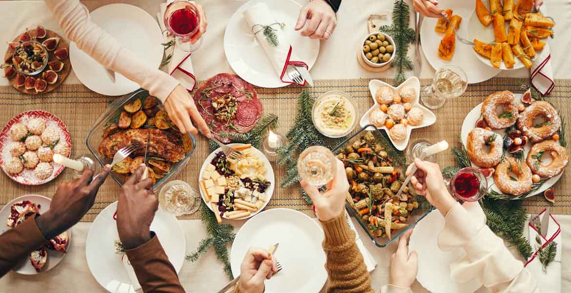 Overhead view of holiday spread