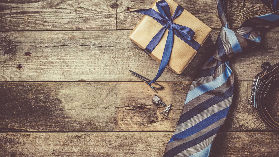 Wrapped gift and tie