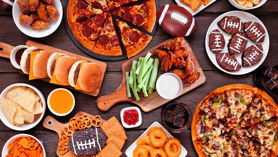 Football themed food spread