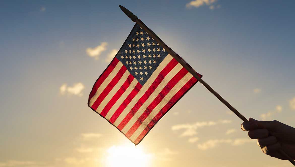 Hand waving American flag