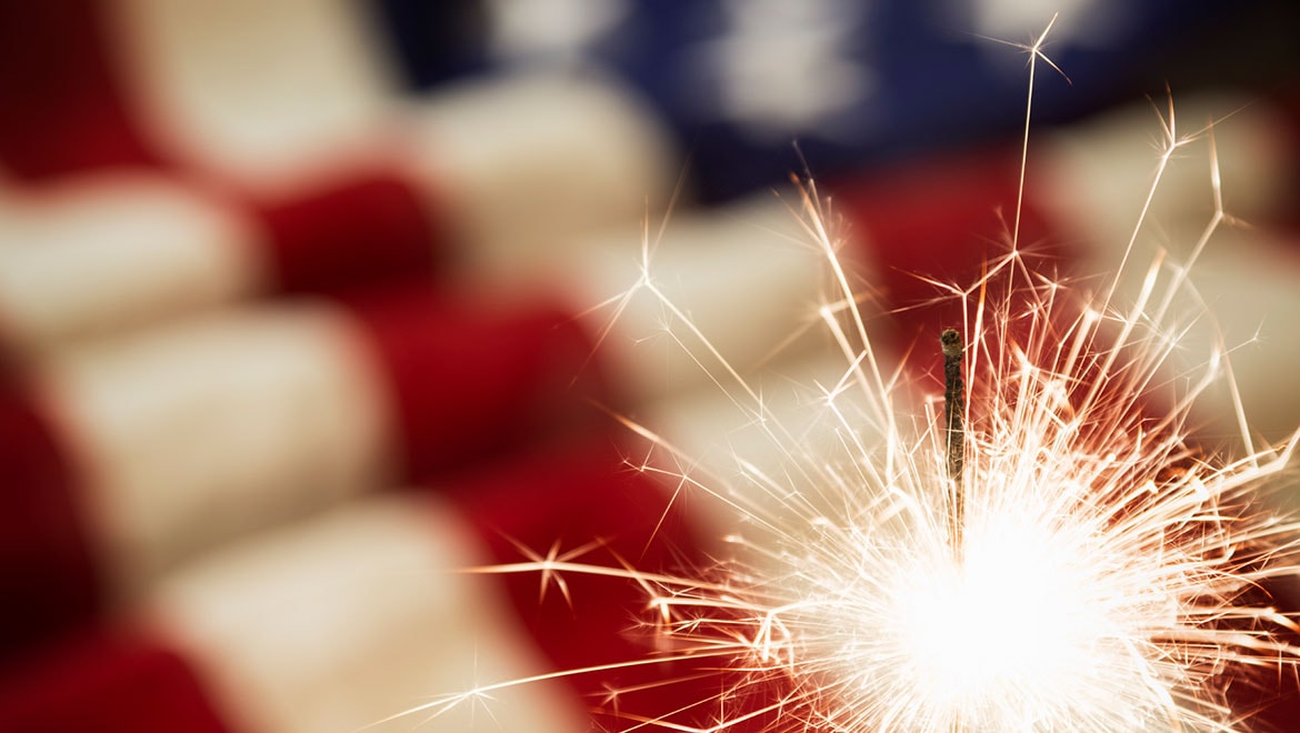 American flag and sparkler