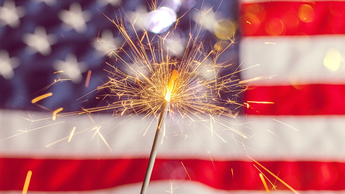 sparkler and American flag