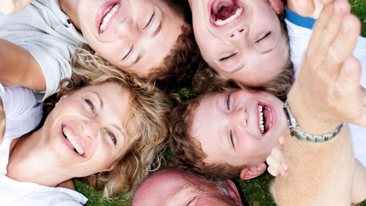 Family laughing aerial