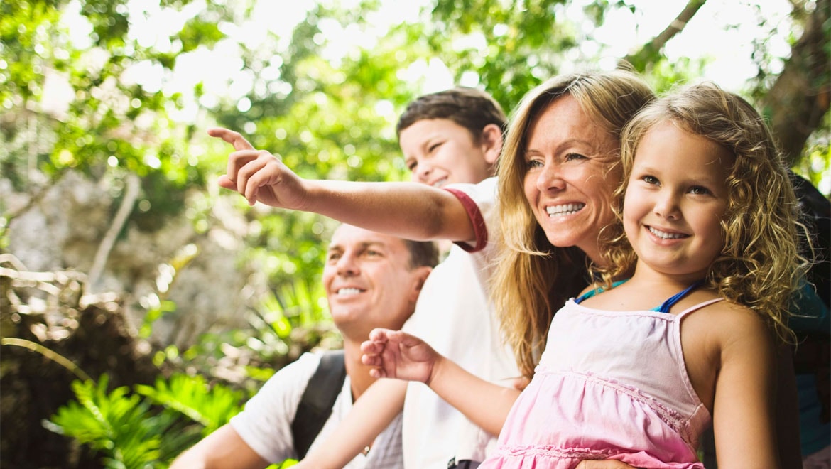 Parents and children pointing