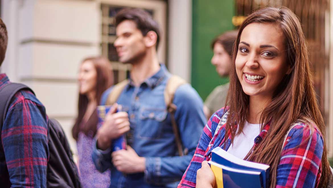 Decorative image - students on campus