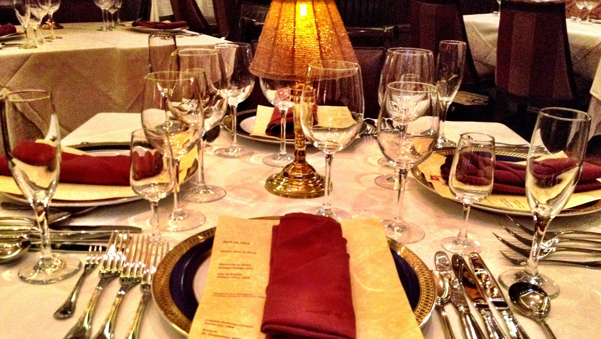 Red and gold table setting