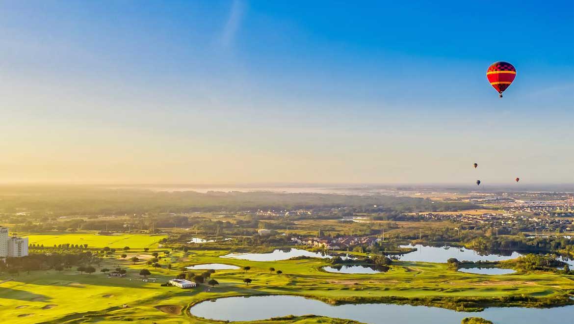 Hot air balloon over Omni Orlando Resort at ChampionsGate