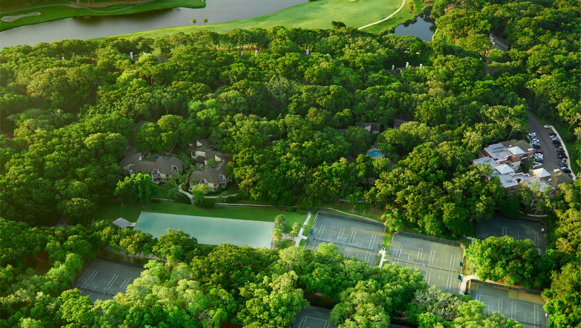 Aerial view of tennis at Amelia Island