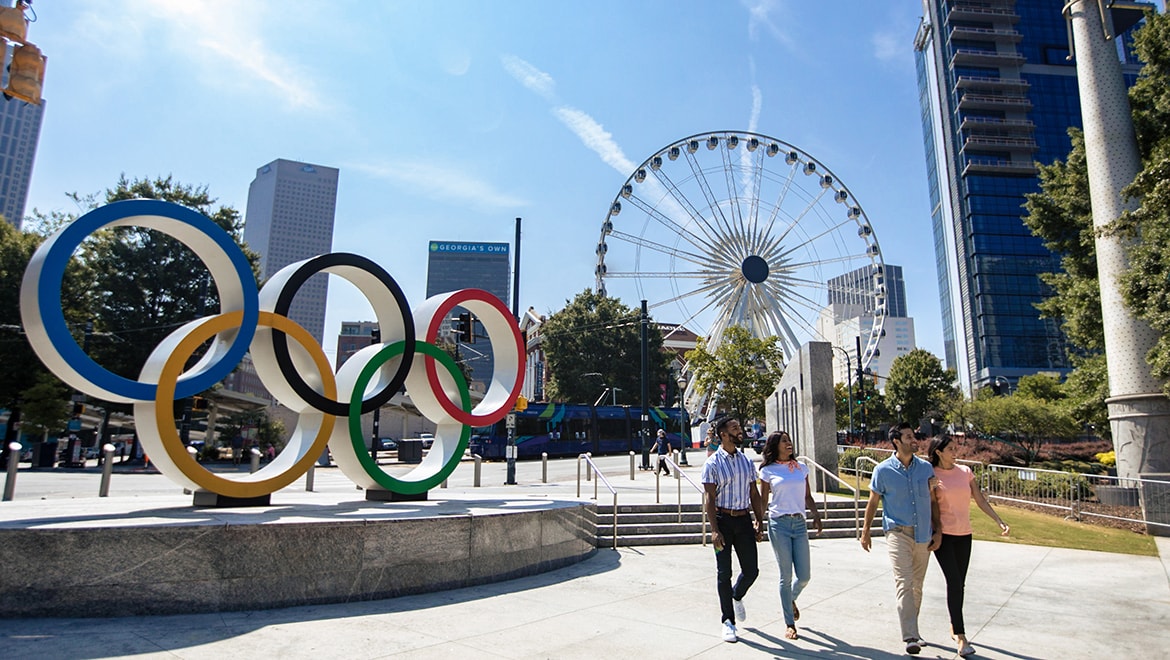 People walking at Olympic Park