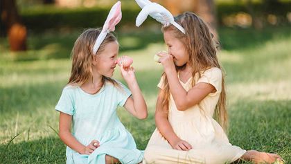 Two little girls with Easter bunny ears