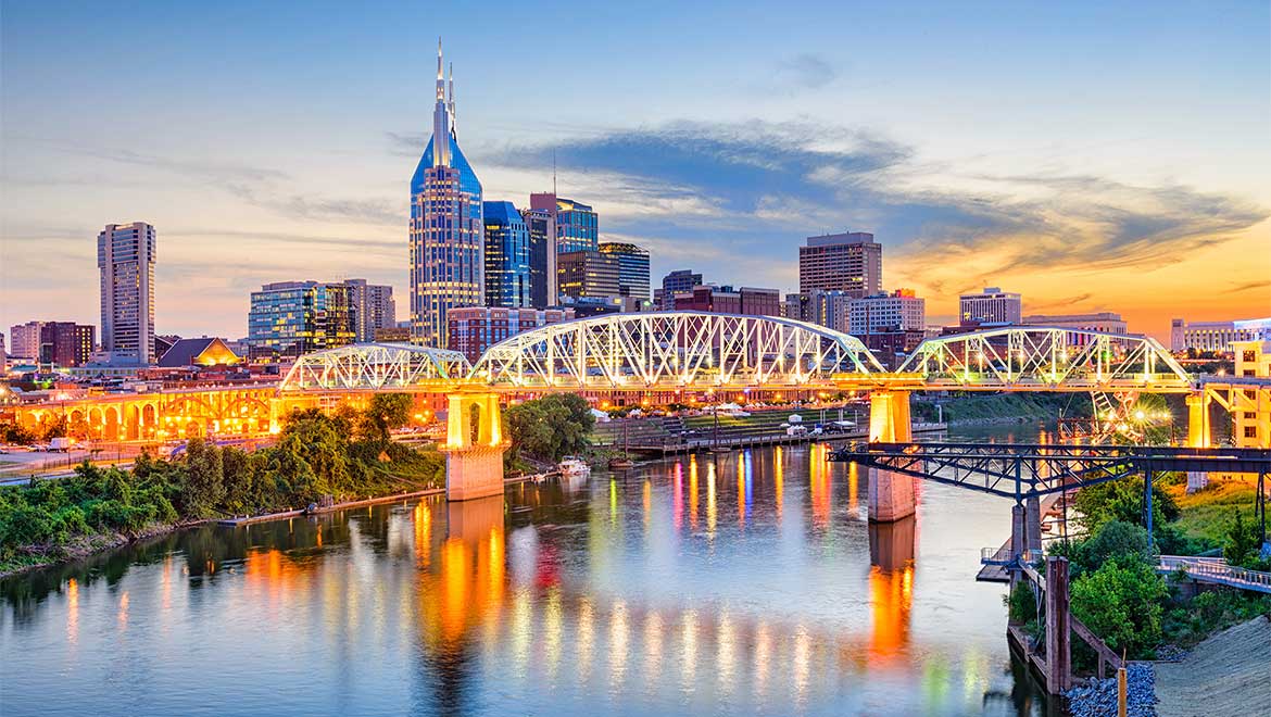 Aerial view of Nashville skyline