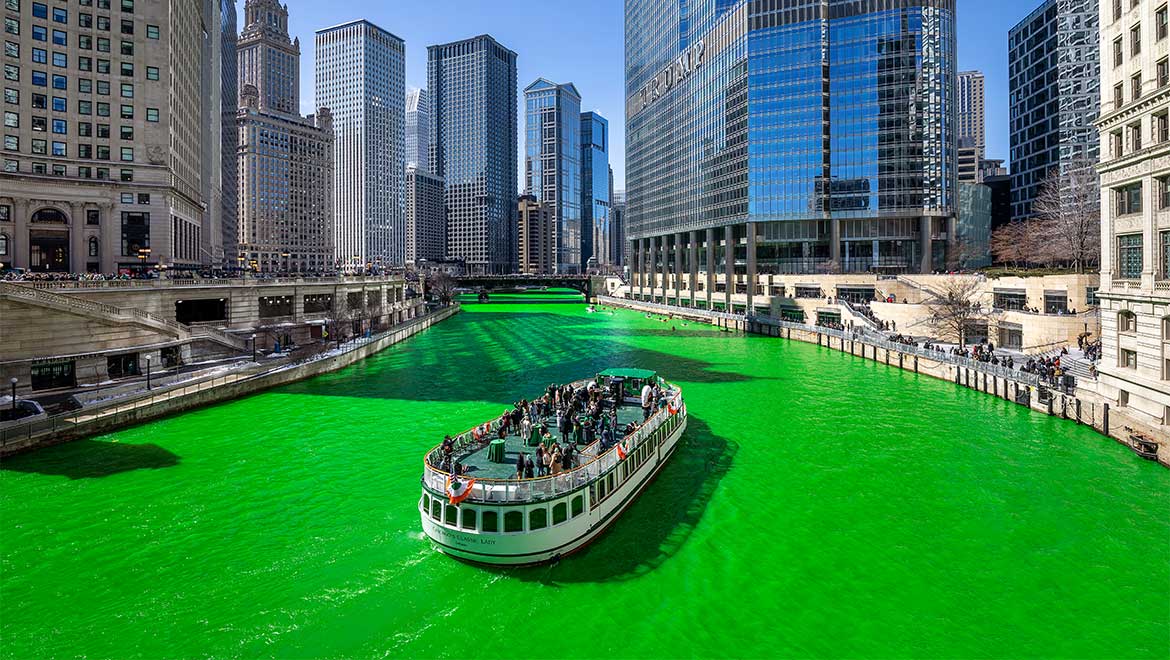 Chicago river during St. Patricks Day