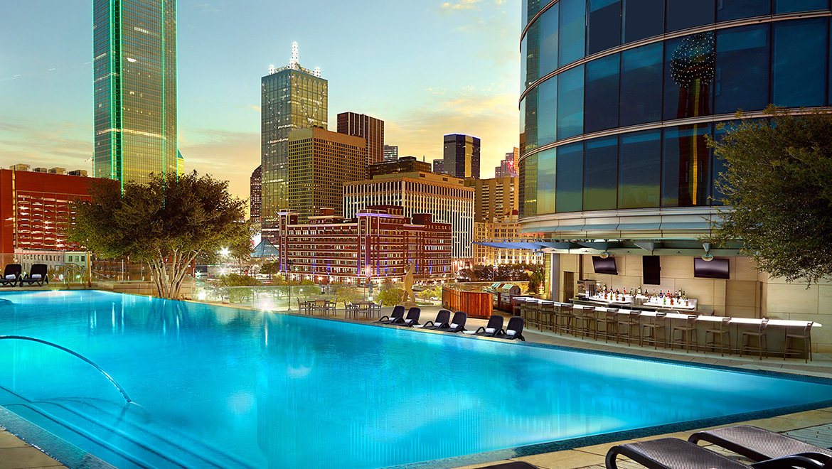 omni dallas pool with downtown view