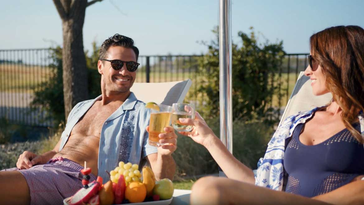 Parents by the pool