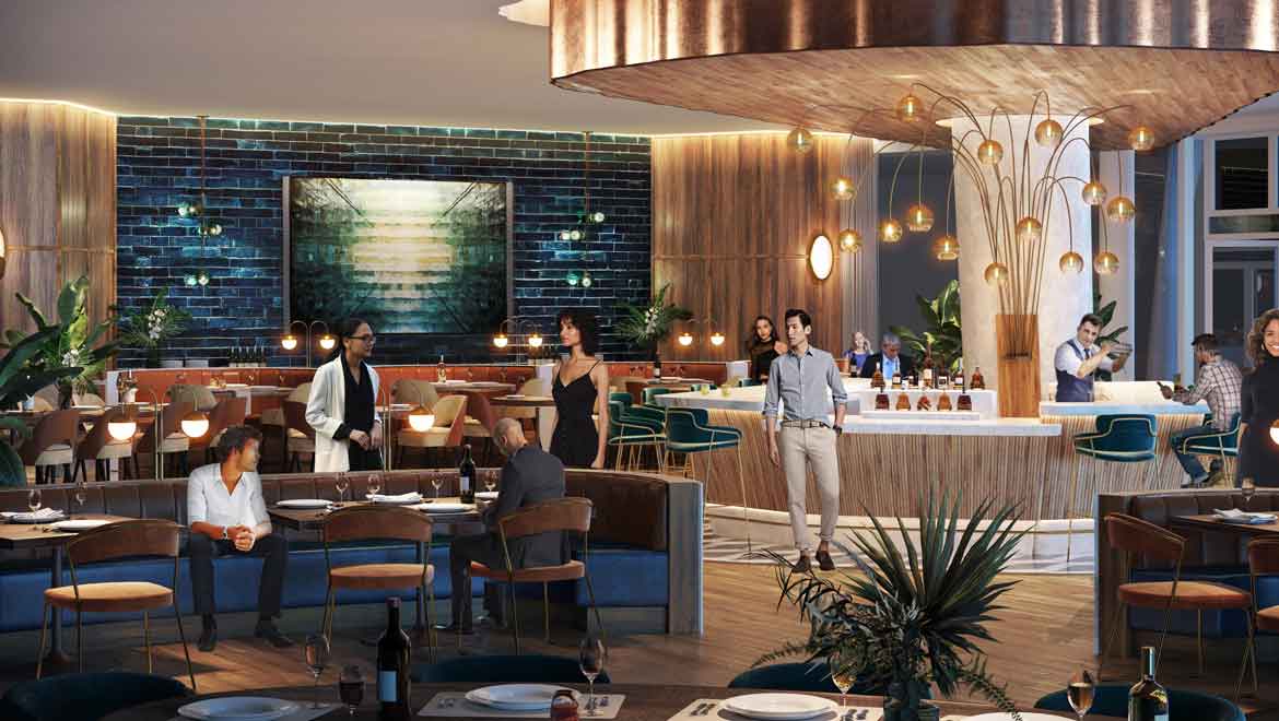 Rendering of restaurant interior.