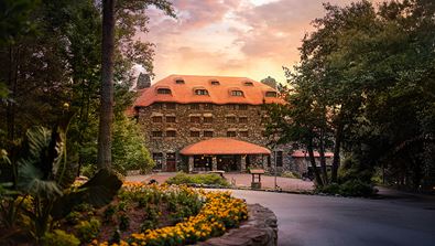 sunset arrival view of the historic Main Inn at The  