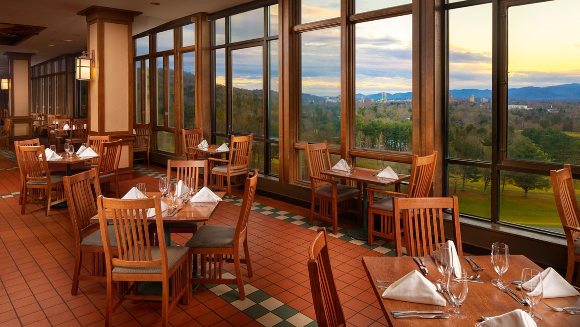 Interior of restaurant with view