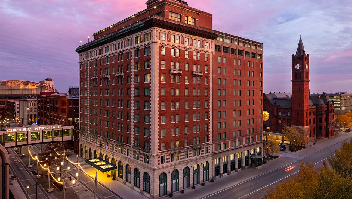 View of hotel exterior at night