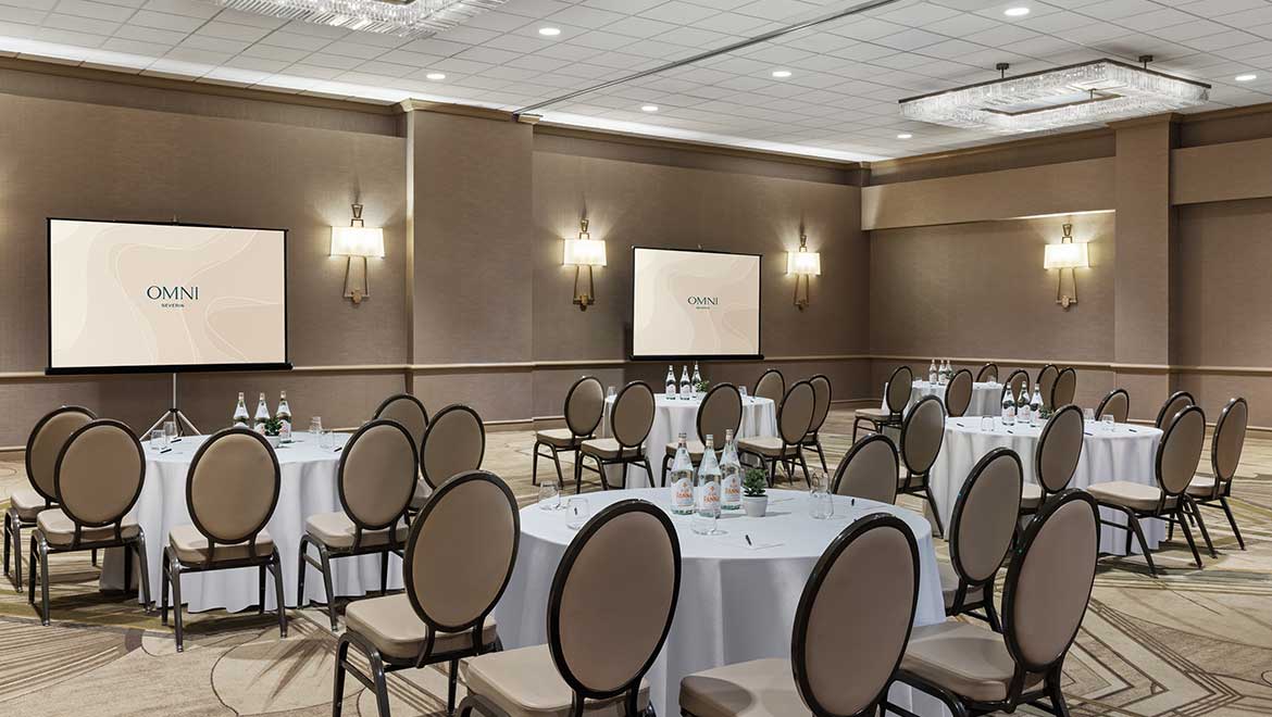 Meeting room with round tables