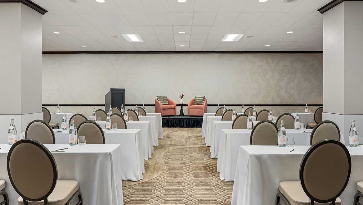 Meeting room with classroom table set up