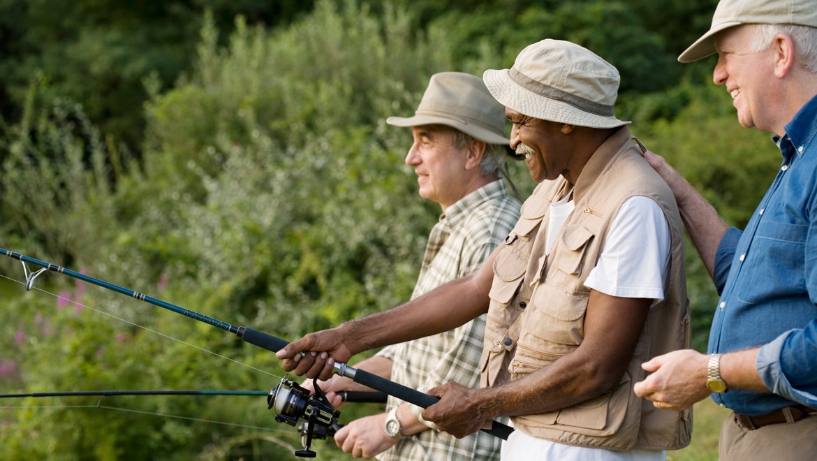 Men shore fishing