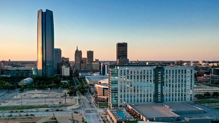 Omni Oklahoma City Hotel exterior sunset view