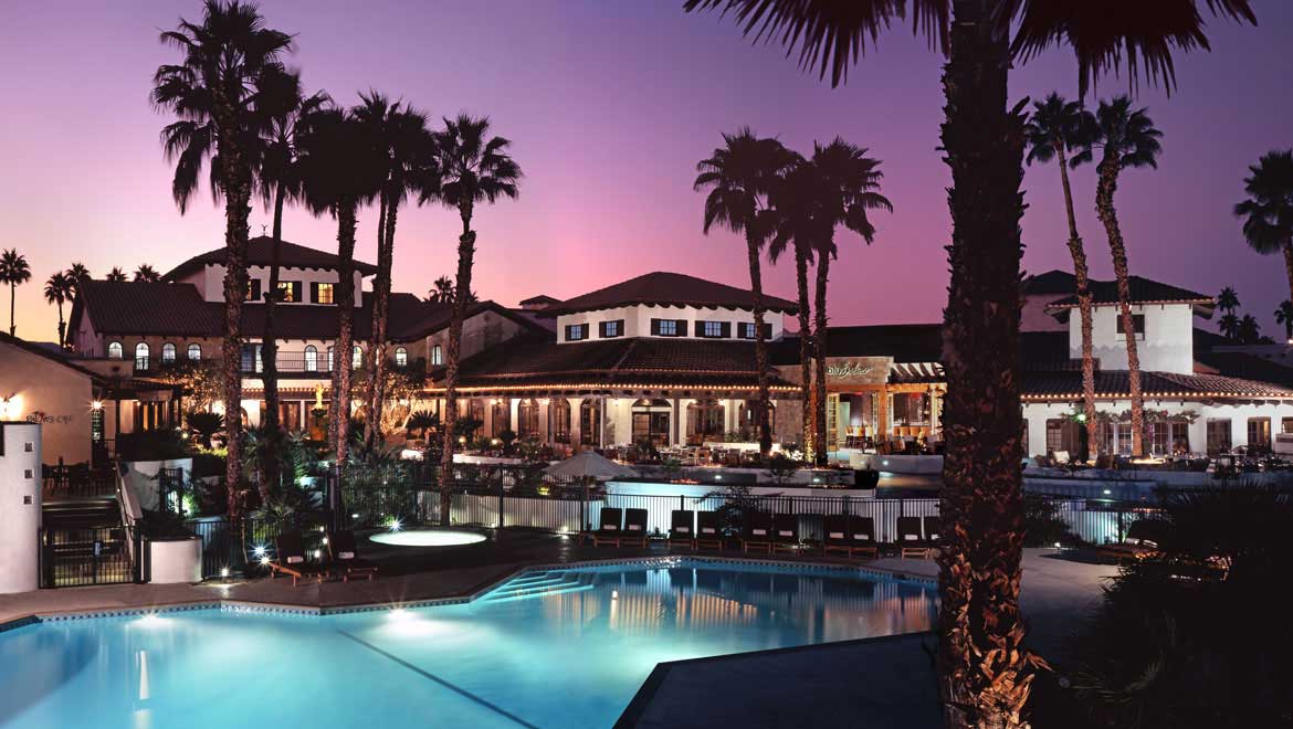 Omni Rancho Resort pool at sunset