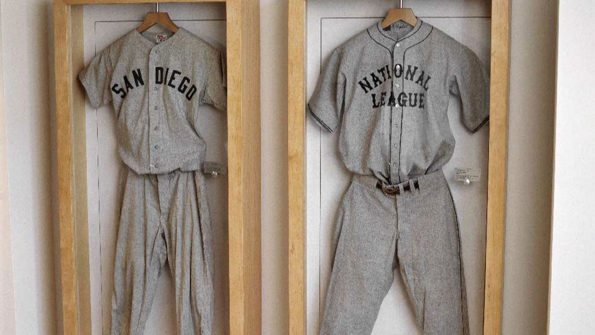 Antique baseball uniform at San Diego Hotel 
